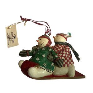 Snowman Sledding Ornament Debbie Mumm Kurt‎ S. Adler Hand-Painted Resin 3"x4.5"